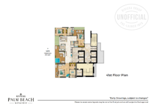 Floor plan for Type SP2, a 3-bedroom 254 sqm super premium residence on the 41st floor of The Riviera Palm Beach Wongamat.